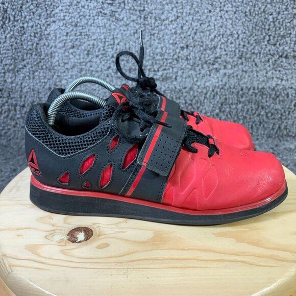 Reebok Lifter PR Weightlifting Shoes Mens Sz 8.5 Leather Black Red Gym Powerlift - Picture 3 of 8